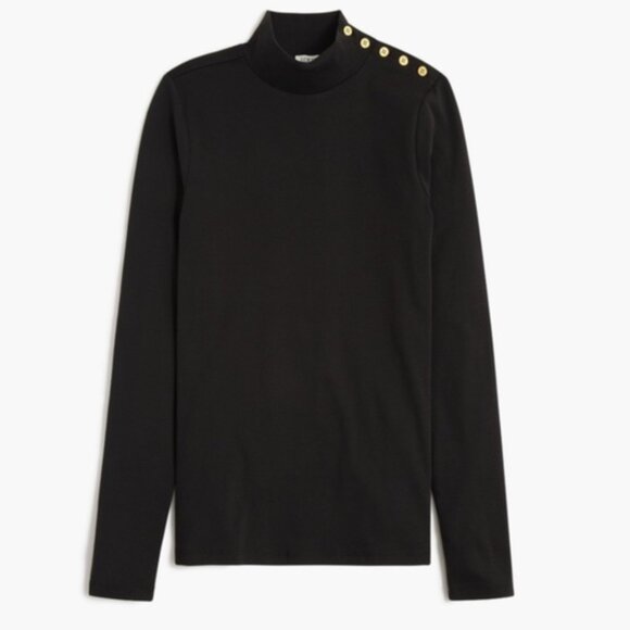 NWT J.Crew Mockneck Ribbed Top Black - Picture 1 of 2